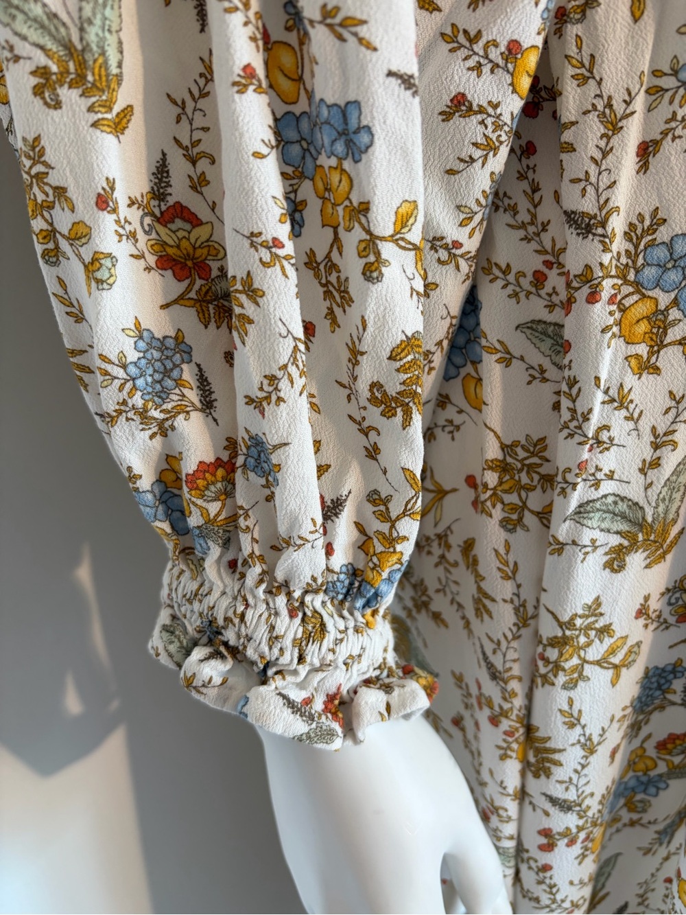 #875 a.n.a BoHo White Floral Smocked Maxi Dress with Blue and Yellow Blossoms - Picture 4 of 11